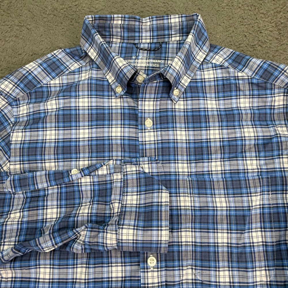 Vineyard Vines Button Down Mens M‎ Blue Plaid On-The-Go Performance Brrr Shirt